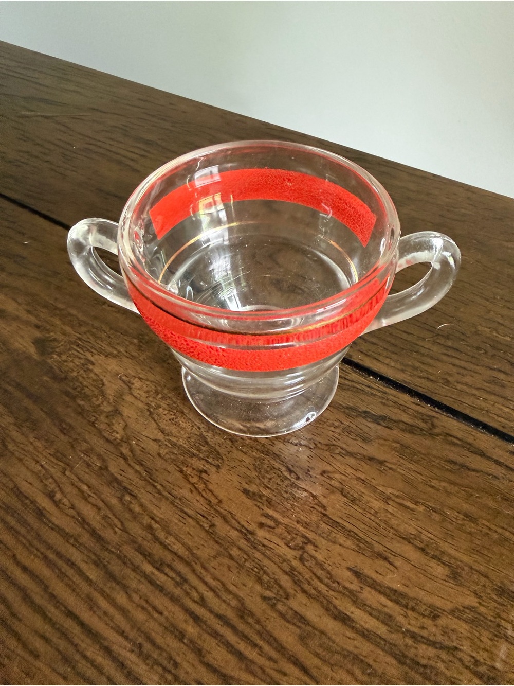 Kent Glass Sugar Bowl & Creamer Set w/ Textured Red Stripe & Gold Band 1950s - Picture 12 of 14